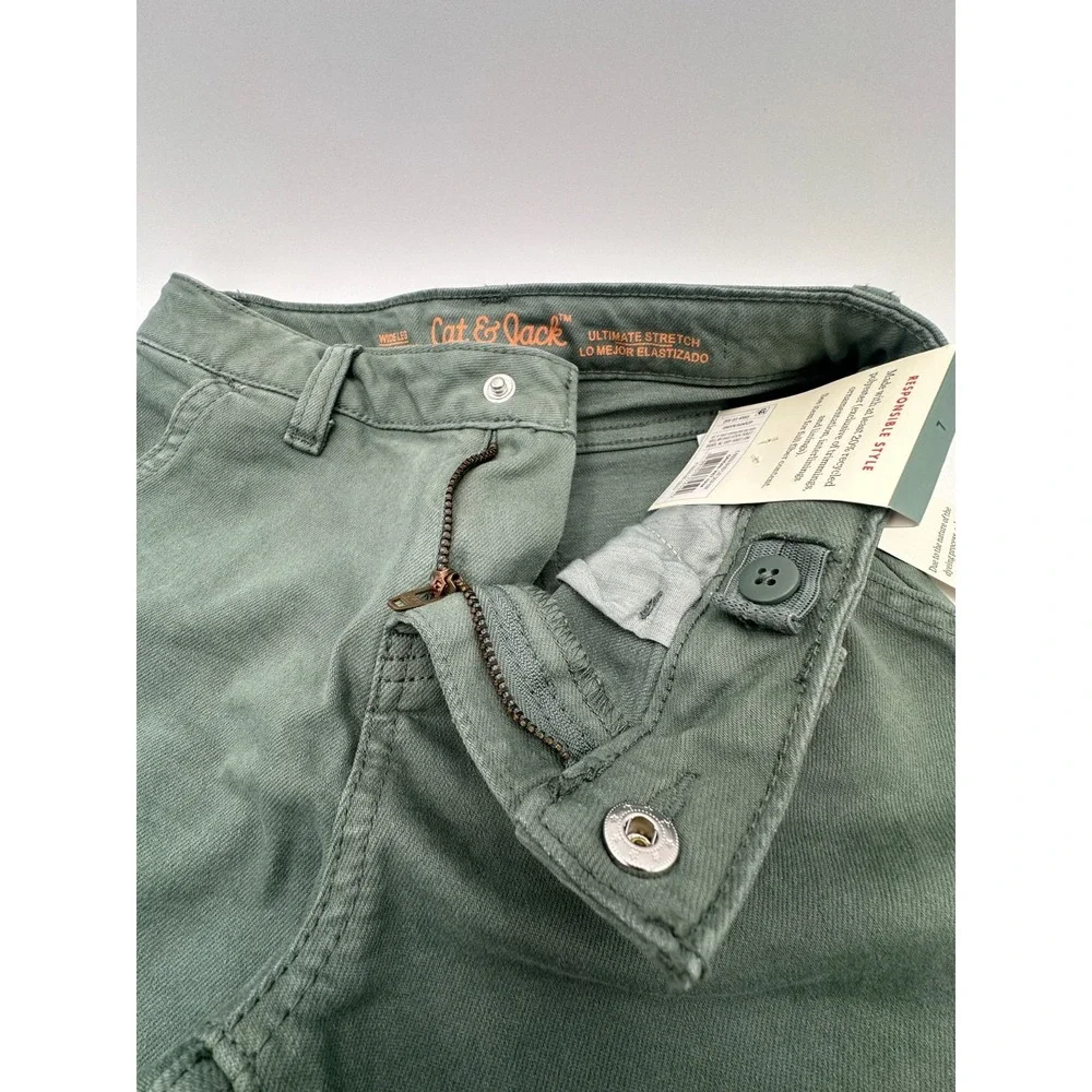 Cat and Jack Girls Wide Leg Stretch Pants Size 7 Green Adjustable Waist NWT